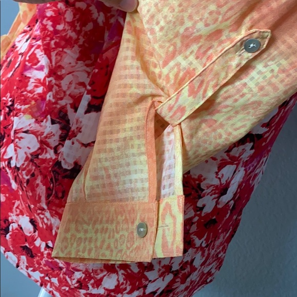 NYCollection Orange Pink Floral Button Down Blouse - Picture 7 of 10